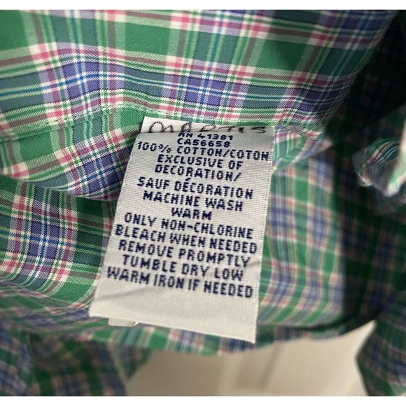 Ralph Lauren Mens Long Sleeve Button Front‎ Shirt Green Plaid Large Cotton Flaw - Picture 8 of 8